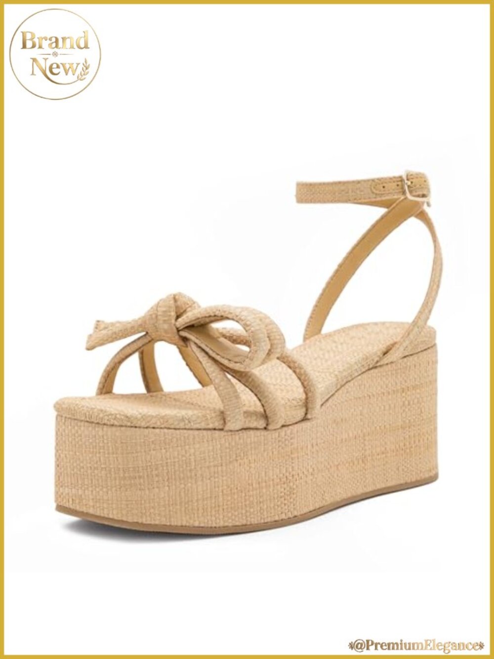 Raffia Platform Sandals Bow Ankle Strappy Espadrille Wedges Open Toe Straw